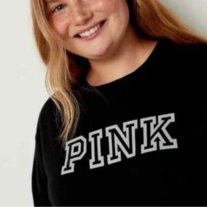 PINK Victoria's Secret Black Sweatshirt with Bold Branding campus sz l